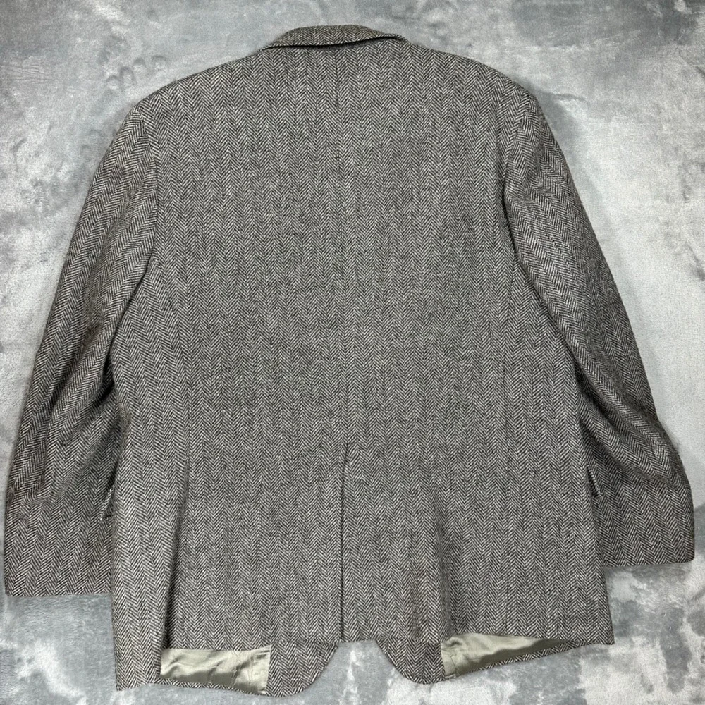 Adams Row Mens Grey Herringbone Wool Blazer Sport Coat Vintage Union Made USA